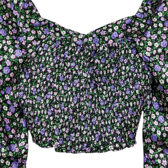 TOPSHOP Floral Print Puff Sleeve Crop Top NEW - Picture 5 of 10